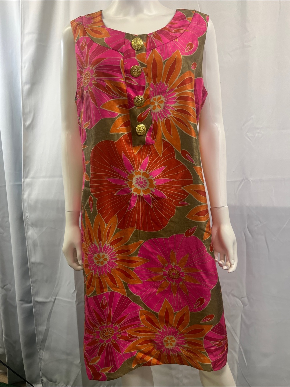 dressbarn Pink and Orange Floral Sleeveless Shift Dress